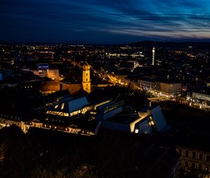 Preview wallpaper city, buildings, tower, twilight, aerial view, dark