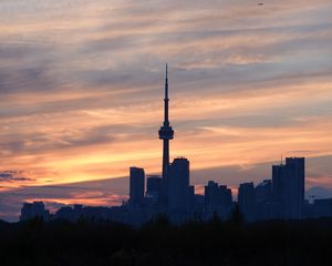 Preview wallpaper city, buildings, tower, dusk, toronto, canada