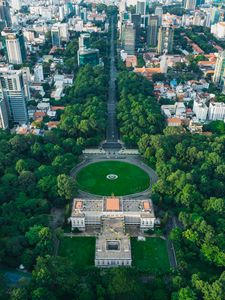 Preview wallpaper city, buildings, trees, aerial view, cityscape