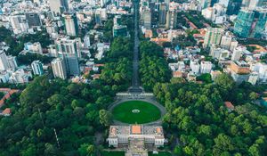 Preview wallpaper city, buildings, trees, aerial view, cityscape