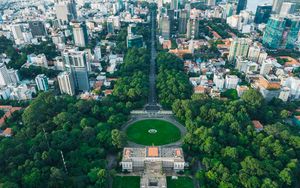 Preview wallpaper city, buildings, trees, aerial view, cityscape