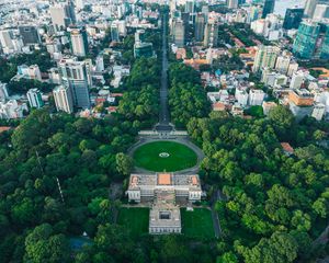 Preview wallpaper city, buildings, trees, aerial view, cityscape