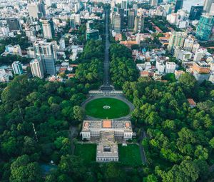 Preview wallpaper city, buildings, trees, aerial view, cityscape