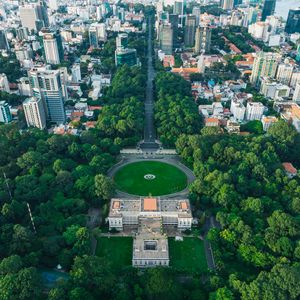 Preview wallpaper city, buildings, trees, aerial view, cityscape