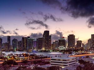 Preview wallpaper city, buildings, twilight, lights