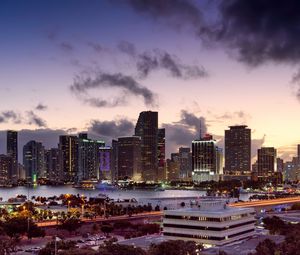 Preview wallpaper city, buildings, twilight, lights