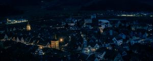 Preview wallpaper city, buildings, twilight, aerial view, dark