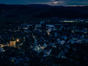 Preview wallpaper city, buildings, twilight, aerial view, dark