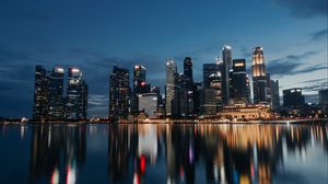 Preview wallpaper city, buildings, water, reflection, lights