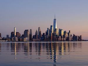 Preview wallpaper city, buildings, water, reflection, new york