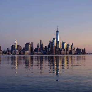 Preview wallpaper city, buildings, water, reflection, new york