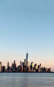 Preview wallpaper city, buildings, water, birds
