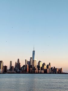 Preview wallpaper city, buildings, water, birds