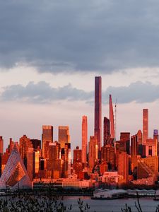 Preview wallpaper city, buildings, water, architecture, twilight