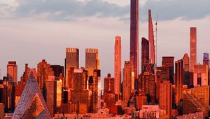 Preview wallpaper city, buildings, water, architecture, twilight