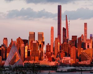 Preview wallpaper city, buildings, water, architecture, twilight