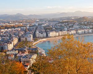 Preview wallpaper city, buildings, water, cityscape, aerial view