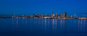 Preview wallpaper city, buildings, water, lights, reflections, seattle