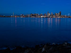 Preview wallpaper city, buildings, water, lights, reflections, seattle