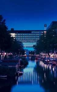 Preview wallpaper city, canal, night, water, buildings