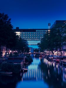 Preview wallpaper city, canal, night, water, buildings