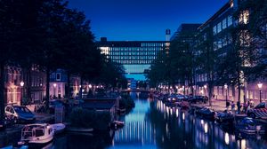 Preview wallpaper city, canal, night, water, buildings