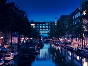 Preview wallpaper city, canal, night, water, buildings