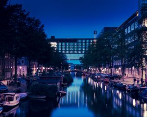 Preview wallpaper city, canal, night, water, buildings