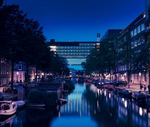 Preview wallpaper city, canal, night, water, buildings