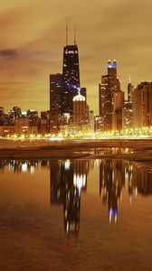 Preview wallpaper city, chicago, night, lights, lake