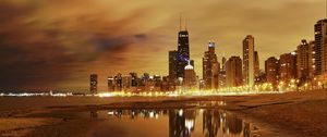 Preview wallpaper city, chicago, night, lights, lake