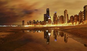 Preview wallpaper city, chicago, night, lights, lake