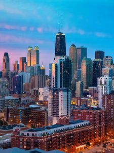 Preview wallpaper city, chicago, sunset, skyscrapers