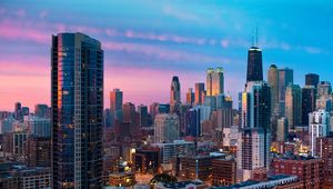 Preview wallpaper city, chicago, sunset, skyscrapers