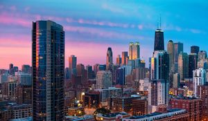 Preview wallpaper city, chicago, sunset, skyscrapers