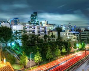 Preview wallpaper city, china, buildings, skyscrapers, trees, road, hdr