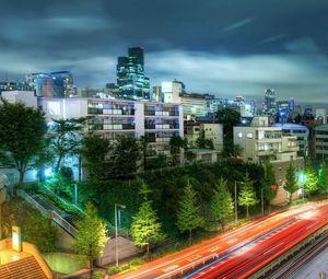 Preview wallpaper city, china, buildings, skyscrapers, trees, road, hdr