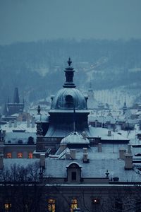 Preview wallpaper city, church, dawn, light, buildings, roof