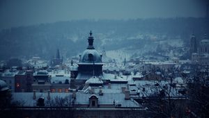 Preview wallpaper city, church, dawn, light, buildings, roof