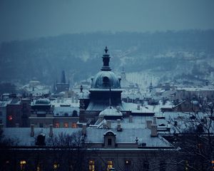 Preview wallpaper city, church, dawn, light, buildings, roof