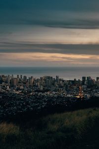 Preview wallpaper city, cityscape, aerial view, buildings, sunset