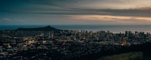 Preview wallpaper city, cityscape, aerial view, buildings, sunset