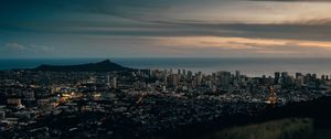 Preview wallpaper city, cityscape, aerial view, buildings, sunset