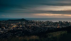 Preview wallpaper city, cityscape, aerial view, buildings, sunset