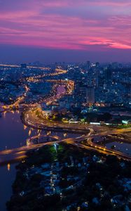 Preview wallpaper city, cityscape, aerial view, sunset