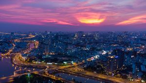 Preview wallpaper city, cityscape, aerial view, sunset