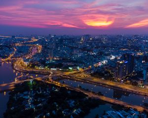 Preview wallpaper city, cityscape, aerial view, sunset