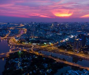 Preview wallpaper city, cityscape, aerial view, sunset