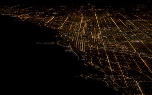 Preview wallpaper city, cityscape, aerial view, night, dark