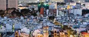 Preview wallpaper city, cityscape, buildings, aerial view, twilight